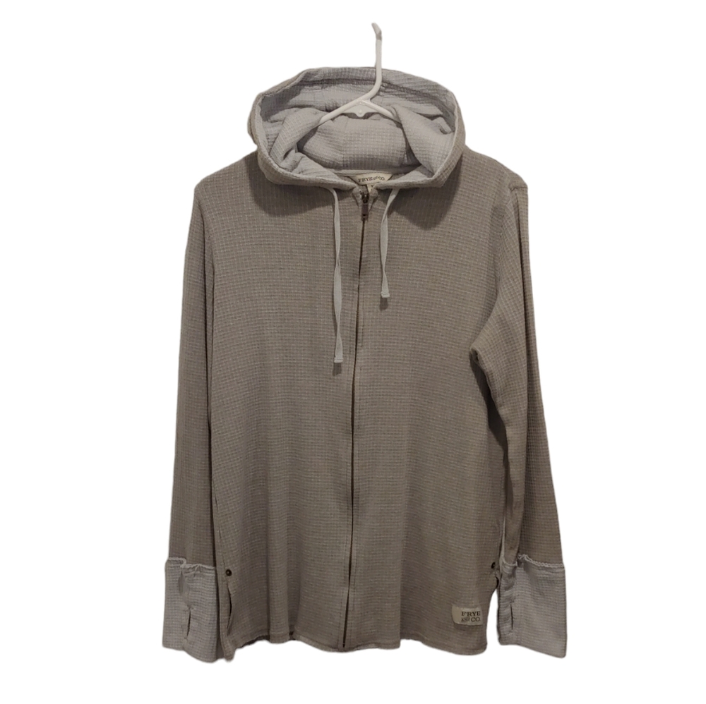 Frye Waffle Knit Zip Up Hoodie Size Medium  Two Tone Gray